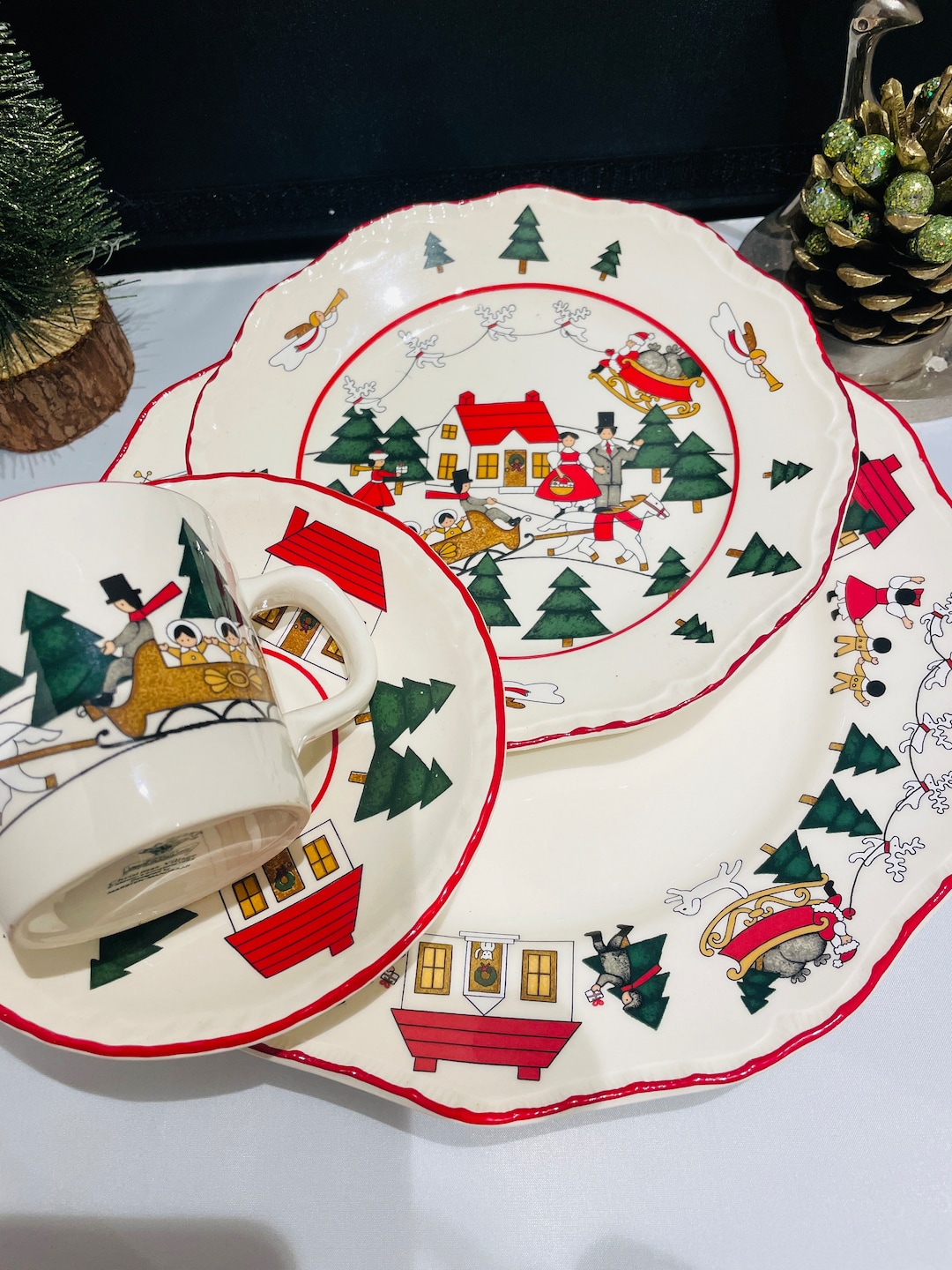 Christmas Village Dinner Plate and Cup Set by Masons Cutest Etsy UK