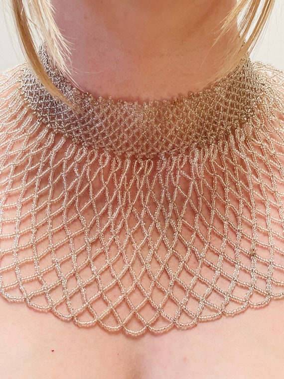 Vintage Glass Seed Bead Collar Necklace: Lacey Victorian Style