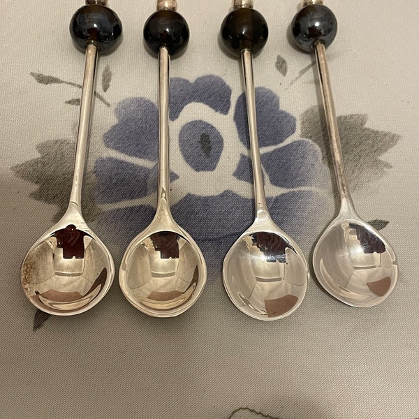 Four Bombay Duck Demi Tasse teaspoons in Grey Lustre Beads