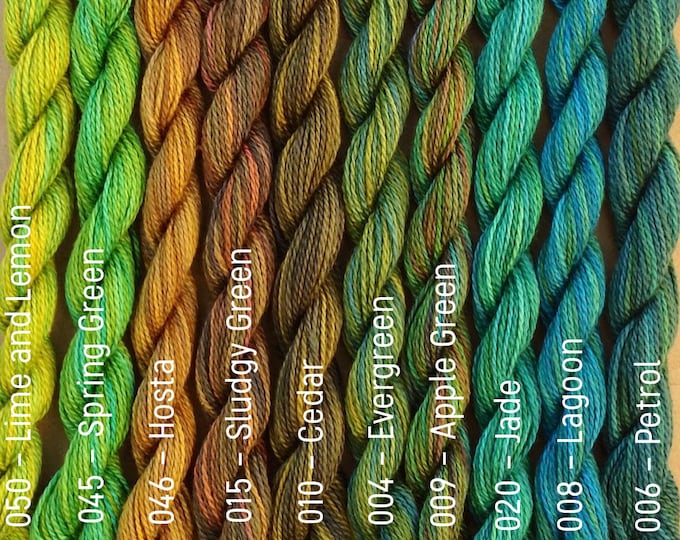 Featured listing image: FINE COTTON, Hand Dyed Embroidery Thread, Cotton Thread, Cotton Yarn, Embroidery Floss, 16/2 wt. (Equivalent to Perle 12)