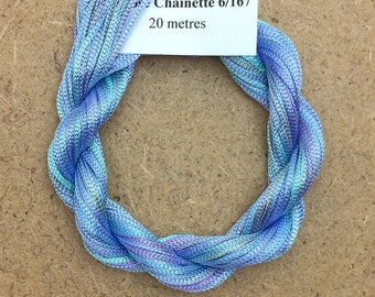 Viscose Chainette 6/167, Colour No.80 Sky Blue Pink Hand Dyed Thread, Rayon Ribbon, 20 metres