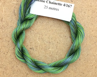 Viscose Chainette 4/167, Colour No.55 Holly, Hand Dyed Thread, Rayon Ribbon, 25 metres