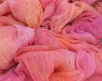 Hand dyed Cotton Scrim, Colour Peach Melba, Gauze, Art Cloth, Scarf for nuno felting, Art and Mixed Media projects