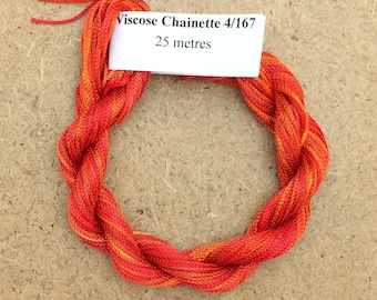 Viscose Chainette 4/167, Colour No.13 Sunset, Hand Dyed Thread, Rayon Ribbon, 25 metres