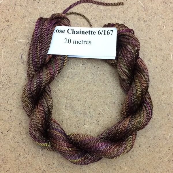 Viscose Chainette 6/167, Colour No.01 Chocolate, Hand Dyed Thread, Rayon Ribbon, 20 metres