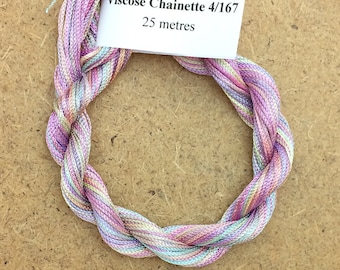 Viscose Chainette 4/167, Colour No.30 Light Candy Floss, Hand Dyed Thread, Rayon Ribbon, 25 metres