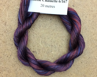 Viscose Chainette 6/167, Colour No.49 Burgundy, Hand Dyed Thread, Rayon Ribbon, 20 metres