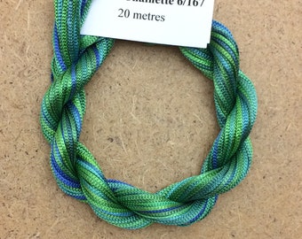 Viscose Chainette 6/167, Colour No.20 Jade, Hand Dyed Thread, Rayon Ribbon, 20 metres