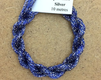 4/167 Viscose Sparkle Chainette with Silver Lurex, No.52 Ultramarine, 10m (11 yards) skein, Embroidery Thread