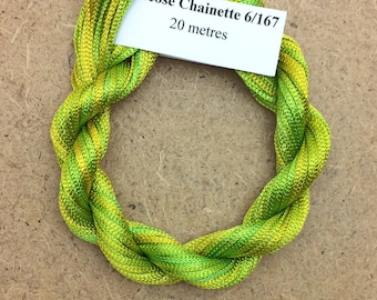 Viscose Chainette 6/167, Colour No.50 Lime and Lemon, Hand Dyed Thread, Rayon Ribbon, 20 metres