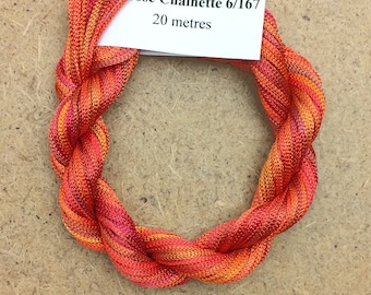 Viscose Chainette 6/167, Colour No.13 Sunset, Hand Dyed Thread, Rayon Ribbon, 20 metres