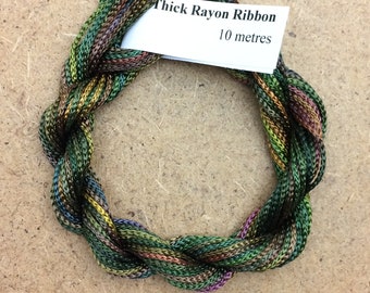 Thick Viscose Ribbon 3/660, Colour No.15 Sludgy Green, Hand Dyed Embroidery Thread, Canvaswork, Needlepoint