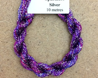 4/167 Viscose Sparkle Chainette with Silver Lurex, No.05 Violet, Floss, 10m (11 yards) skein, Embroidery Thread