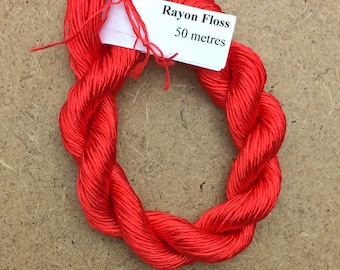 Rayon Floss, Hand Dyed 4 Strand Viscose Floss, Colour Orange/Scarlet, Hand Dyed Viscose Floss, Embroidery Thread, Braidmaking, Kumihimo