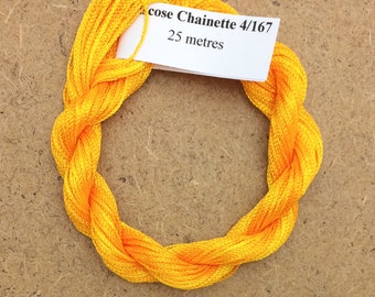 Viscose Chainette 4/167, Colour No.51 Daffodil, Hand Dyed Thread, Rayon Ribbon, 25 metres