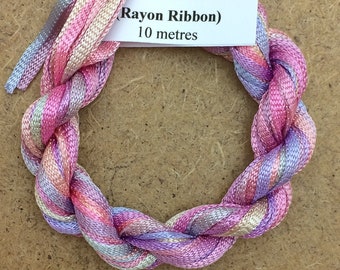 Hand Dyed Viscose Ribbon, Colour No.30 Light Candy Floss, 10m (11 yards), 10/167 Viscose Ribbon, Rayon Ribbon, Embroidery Thread