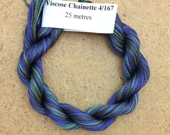 Viscose Chainette 4/167, Colour No.53 Spruce, Hand Dyed Thread, Rayon Ribbon, 25 metres