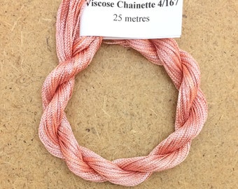 Viscose Chainette 4/167, Colour No.43 Peach, Hand Dyed Thread, Rayon Ribbon, 25 metres