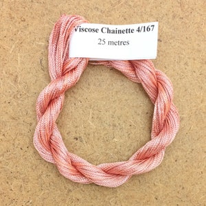 Viscose Chainette 4/167, Cor No.43 Pêssego, Linha Tingida à Mão, Fita de Rayon, 25 metros