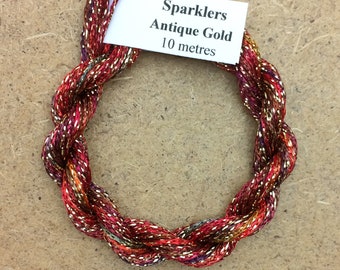 4/167 Viscose Sparkle Chainette with Gold Lurex, No.02 Antique Red, 10m (11 yards) skein, Embroidery Thread