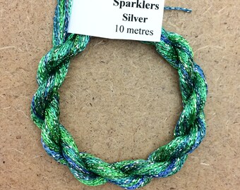 4/167 Viscose Sparkle Chainette with Silver Lurex, No.20 Jade, 10m (11 yards) skein, Embroidery Thread