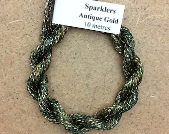 4/167 Viscose Sparkle Chainette with Gold Lurex, No.15 Sludgy Green, 10m (11 yards) skein, Embroidery Thread