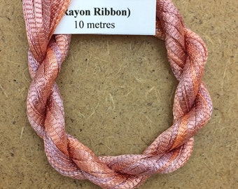 Hand Dyed Viscose Ribbon, Colour No.43 Peach, 10m (11 yards), 10/167 Viscose Ribbon, Rayon Ribbon, Embroidery Thread