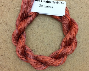 Viscose Chainette 6/167, Colour No.12 Terra Cotta, Hand Dyed Thread, Rayon Ribbon, 20 metres