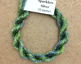 4/167 Viscose Sparkle Chainette with Silver Lurex, No.20 Jade, 10m (11 yards) skein, Embroidery Thread