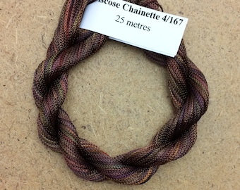 Viscose Chainette 4/167, Colour No.01 Chocolate, Hand Dyed Thread, Rayon Ribbon, 25 metres