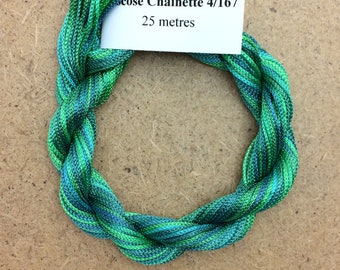 Viscose Chainette 4/167, Colour No.20 Jade, Hand Dyed Thread, Rayon Ribbon, 25 metres