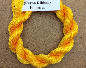 Hand Dyed Viscose Ribbon, Colour No.51 Daffodil, 10m (11 yards), 10/167 Viscose Ribbon, Rayon Ribbon, Embroidery, Thread, Canvaswork