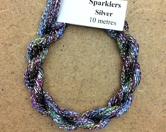 4/167 Viscose Sparkle Chainette with Silver Lurex, No.57 Oil Slick, 10m (11 yards) skein, Embroidery Thread