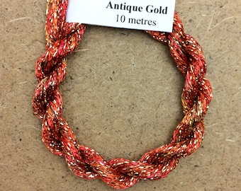4/167 Viscose Sparkle Chainette with Gold Lurex, No.13 Sunset, 10m (11 yards) skein, Embroidery Thread
