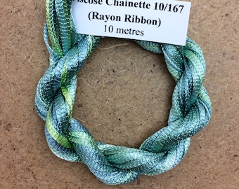 Hand Dyed Viscose Ribbon, Colour No.33 Aquamarine, 10m (11 yards), 10/167 Viscose Ribbon, Rayon Ribbon, Embroidery, Thread, Canvaswork