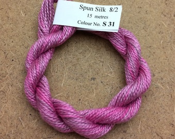 Silk 8/2 No.31 Raspberry Sorbet Embroidery Thread, Hand Dyed Embroidery Thread, Artisan Thread, Textile Art