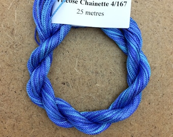 Viscose Chainette 4/167, Colour No.03 Sky, Hand Dyed Thread, Rayon Ribbon, 25 metres