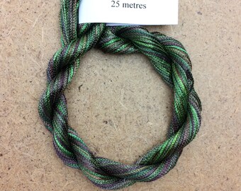 Viscose Chainette 4/167, Colour No.54 Moss, Hand Dyed Thread, Rayon Ribbon, 25 metres