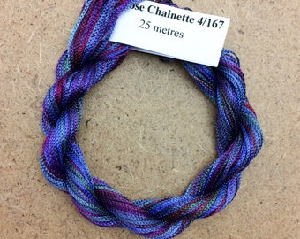 Viscose Chainette 4/167, Hand Dyed Thread, Rayon Ribbon, Colour No.57 Oil Slick, 25 metres