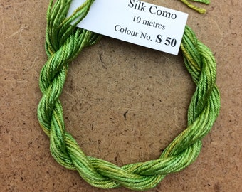 Silk Como, No.50 Lime and Lemon, 10m (11yards) Hand Dyed Embroidery Thread, Artisan Thread, Textile Art