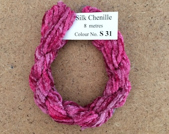 Silk Chenille No.31 Raspberry Sorbet, Hand Dyed Embroidery Thread, Artisan Thread, Textured Silk Thread