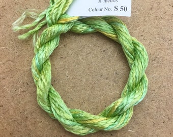 Silk Filament No.50 Lime and Lemon, Embroidery Thread, Hand Dyed Embroidery Thread, Artisan Thread, Textile Art