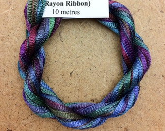 Hand Dyed Viscose Ribbon, Colour No.57 Oil slick, 10m (11 yards), 10/167 Viscose Ribbon, Rayon Ribbon, Embroidery, Thread, Canvaswork