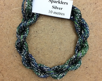 4/167 Viscose Sparkle Chainette with Silver Lurex, No.53 Spruce, 10m (11 yards) skein, Embroidery Thread