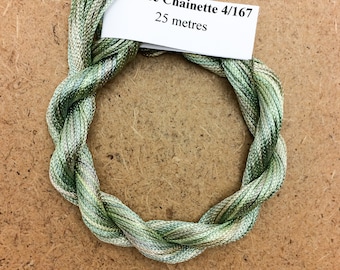 Viscose Chainette 4/167, Colour No.22 Silver Birch, Hand Dyed Thread, Rayon Ribbon, 25 metres