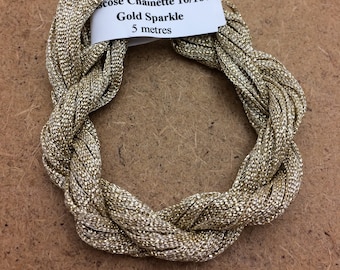Viscose Chainette Sparkler, 10/167 Viscose and Gold Lurex Chainette Thread, Artisan Thread, Textile Art