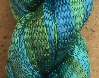 Hand Dyed Viscose Ribbon, 10/167 Viscose Ribbon, Rayon Ribbon, Embroidery, Thread, Canvaswork, Needlepoint, No.08 Lagoon