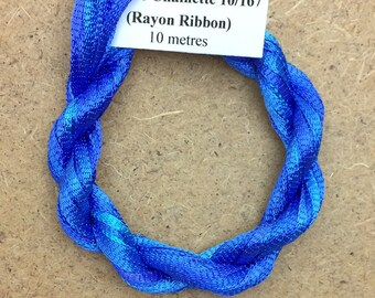 Hand Dyed Viscose Ribbon, Colour No.03 Sky, 10m (11 yards), 10/167 Viscose Ribbon, Rayon Ribbon, Embroidery, Thread, Canvaswork