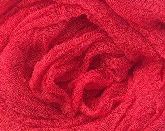Hand Dyed Cotton Scrim/Gauze/Art Cloth/Scarf, No.14 Christmas, for nuno felting/art and mixed media projects.  Colour - Christmas Red