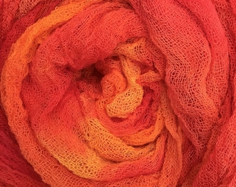 Hand dyed Cotton Scrim, Gauze, Art Cloth, Scarf for nuno felting, art and mixed media projects - Colour No.13 Sunset